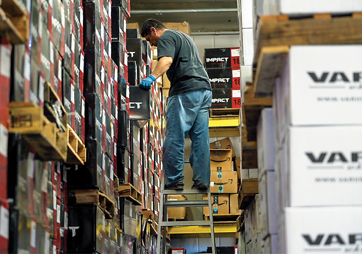 Chinese auto part imports in a California warehouse.