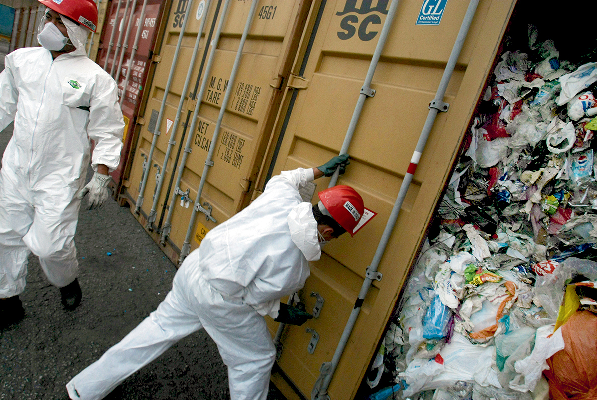 Trash including syringes, diapers and food remains about to be returned to Britain after being illegally exported to Brazil.